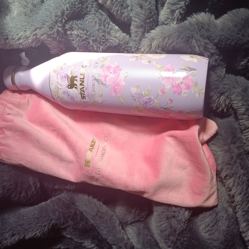 Stanley Floral Water Bottle with Pink Sleeve